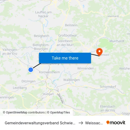 Gemeindeverwaltungsverband Schwieberdingen-Hemmingen to Weissach Im Tal map