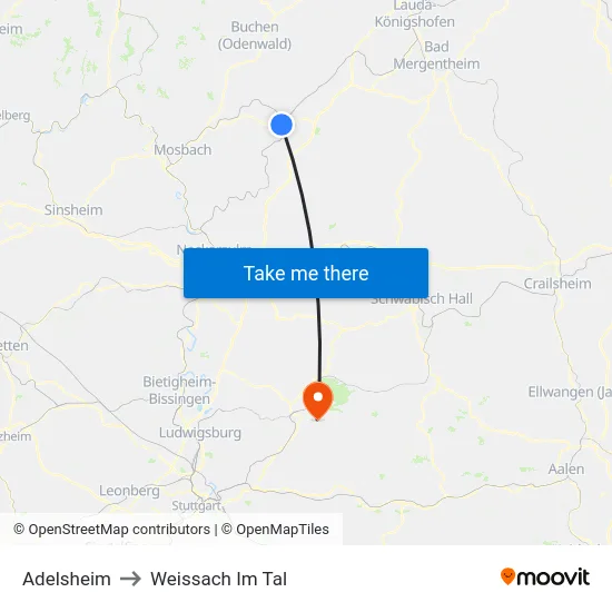 Adelsheim to Weissach Im Tal map