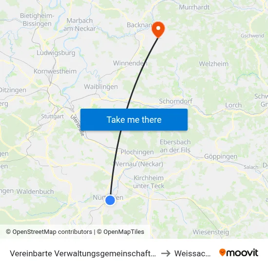 Vereinbarte Verwaltungsgemeinschaft Der Stadt Nürtingen to Weissach Im Tal map