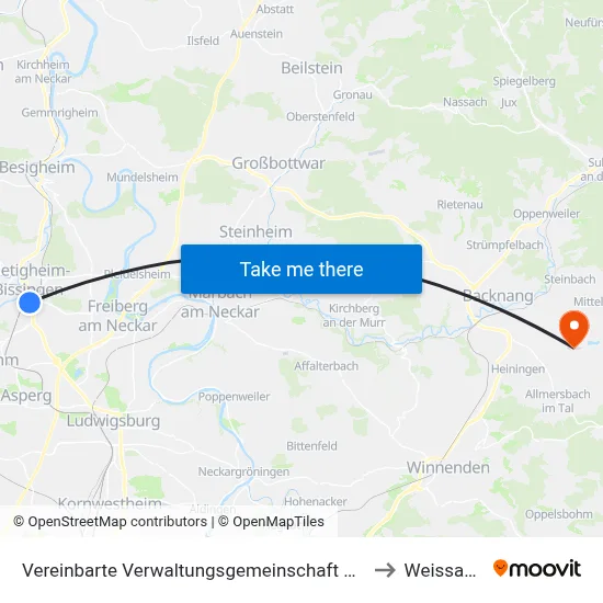 Vereinbarte Verwaltungsgemeinschaft Der Stadt Bietigheim-Bissingen to Weissach Im Tal map
