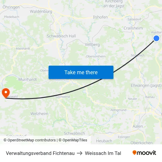 Verwaltungsverband Fichtenau to Weissach Im Tal map