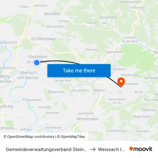 Gemeindeverwaltungsverband Steinheim-Murr to Weissach Im Tal map