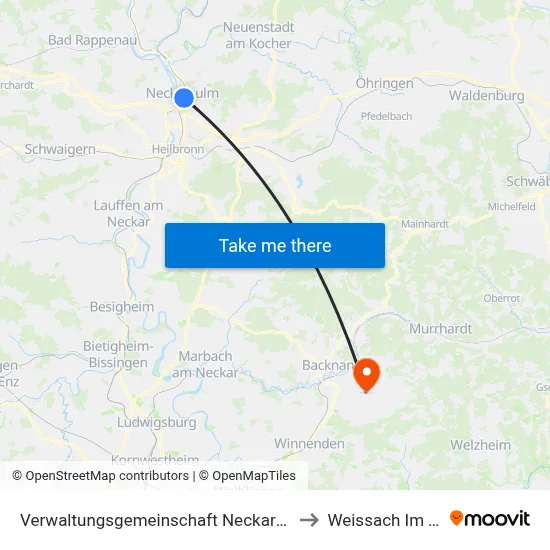 Verwaltungsgemeinschaft Neckarsulm to Weissach Im Tal map