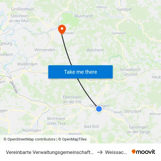 Vereinbarte Verwaltungsgemeinschaft Der Stadt Göppingen to Weissach Im Tal map
