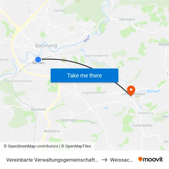 Vereinbarte Verwaltungsgemeinschaft Der Stadt Backnang to Weissach Im Tal map