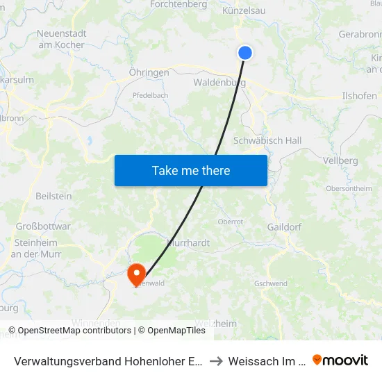 Verwaltungsverband Hohenloher Ebene to Weissach Im Tal map