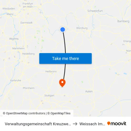 Verwaltungsgemeinschaft Kreuzwertheim to Weissach Im Tal map