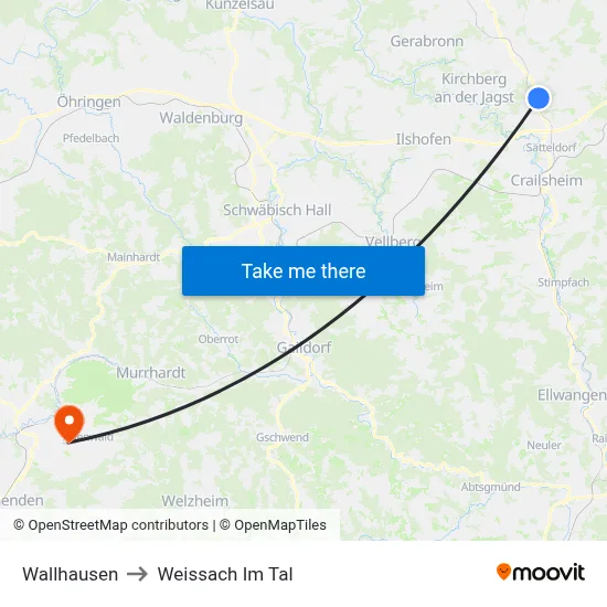 Wallhausen to Weissach Im Tal map