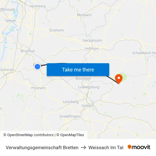 Verwaltungsgemeinschaft Bretten to Weissach Im Tal map