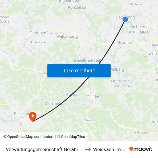 Verwaltungsgemeinschaft Gerabronn to Weissach Im Tal map