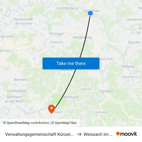 Verwaltungsgemeinschaft Künzelsau to Weissach Im Tal map