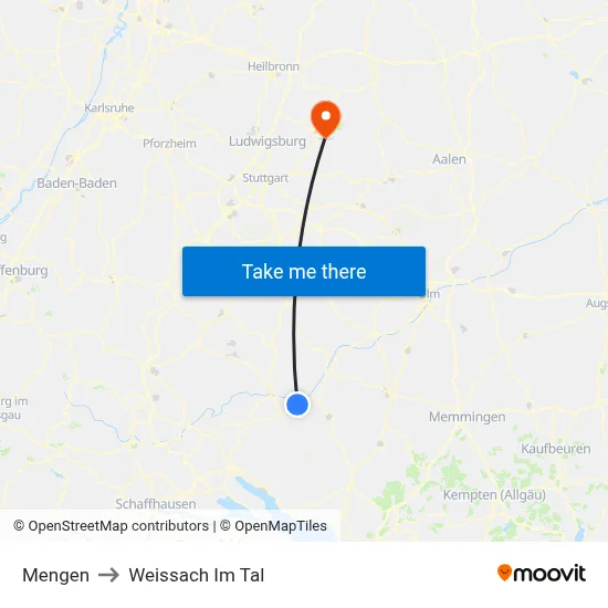 Mengen to Weissach Im Tal map
