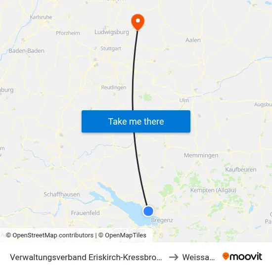 Verwaltungsverband Eriskirch-Kressbronn am Bodensee-Langenargen to Weissach Im Tal map