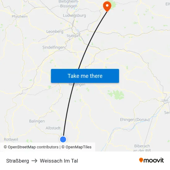 Straßberg to Weissach Im Tal map