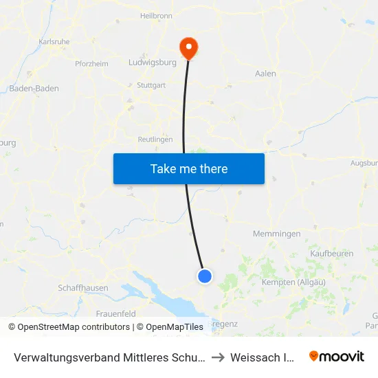 Verwaltungsverband Mittleres Schussental to Weissach Im Tal map