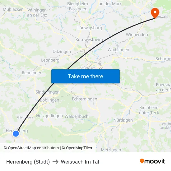 Herrenberg (Stadt) to Weissach Im Tal map