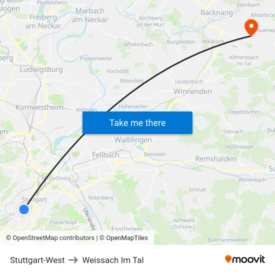 Stuttgart-West to Weissach Im Tal map