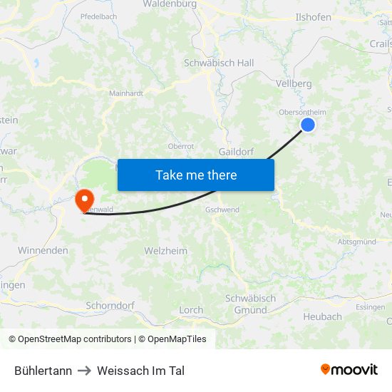 Bühlertann to Weissach Im Tal map