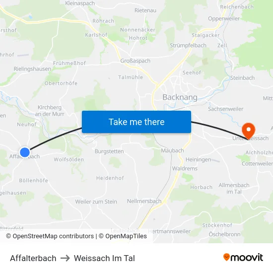 Affalterbach to Weissach Im Tal map
