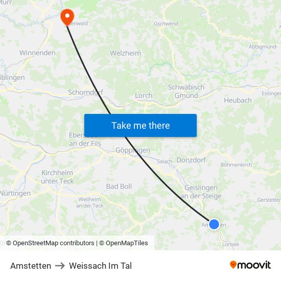 Amstetten to Weissach Im Tal map