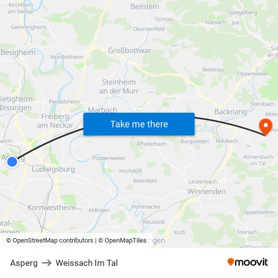 Asperg to Weissach Im Tal map