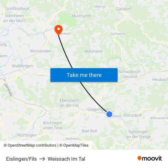 Eislingen/Fils to Weissach Im Tal map