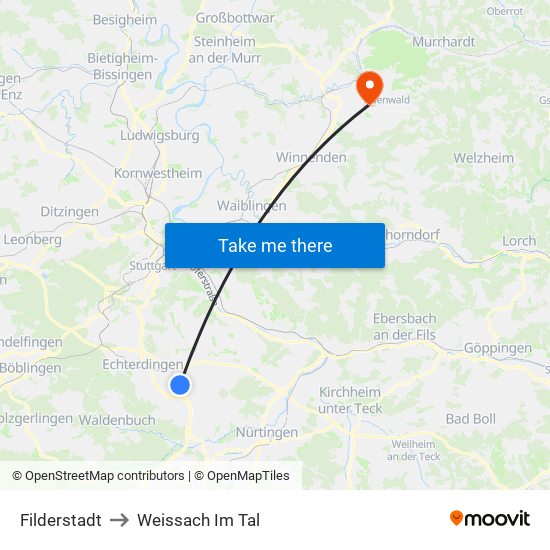 Filderstadt to Weissach Im Tal map