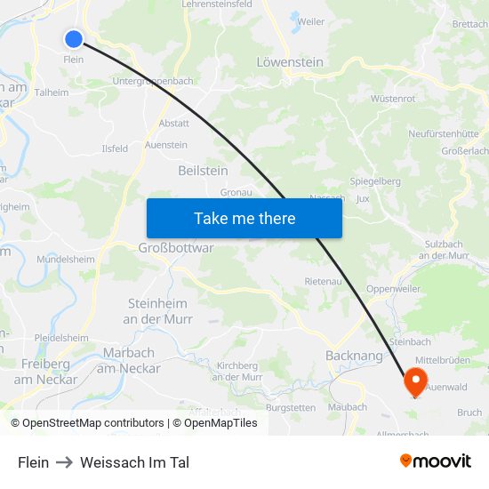 Flein to Weissach Im Tal map