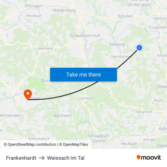 Frankenhardt to Weissach Im Tal map