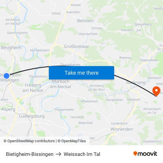 Bietigheim-Bissingen to Weissach Im Tal map