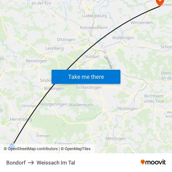 Bondorf to Weissach Im Tal map