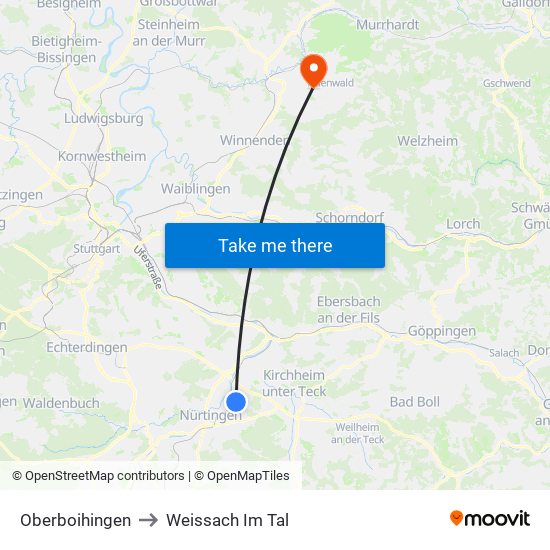 Oberboihingen to Weissach Im Tal map