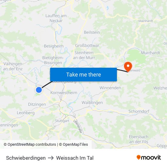 Schwieberdingen to Weissach Im Tal map
