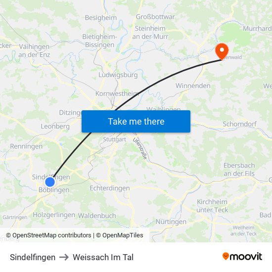 Sindelfingen to Weissach Im Tal map