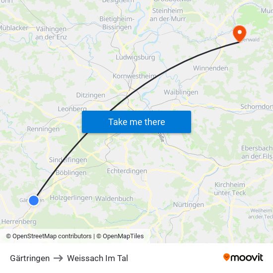 Gärtringen to Weissach Im Tal map