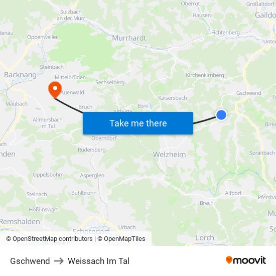 Gschwend to Weissach Im Tal map