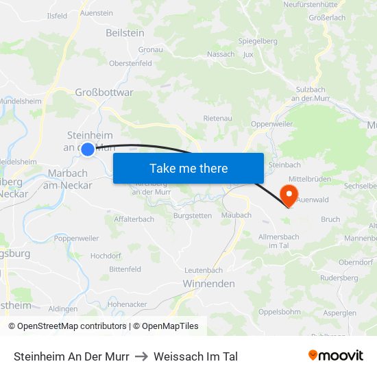 Steinheim An Der Murr to Weissach Im Tal map