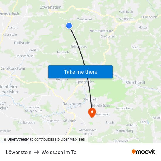 Löwenstein to Weissach Im Tal map