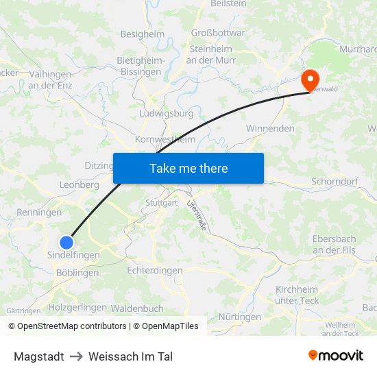 Magstadt to Weissach Im Tal map