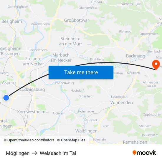 Möglingen to Weissach Im Tal map