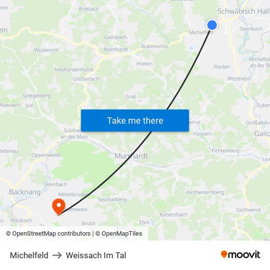Michelfeld to Weissach Im Tal map