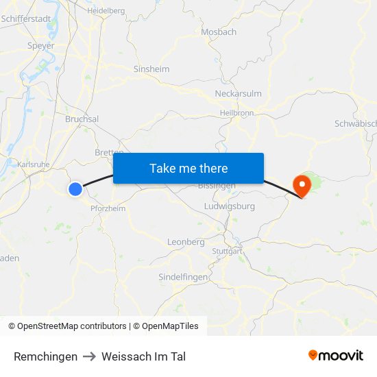 Remchingen to Weissach Im Tal map