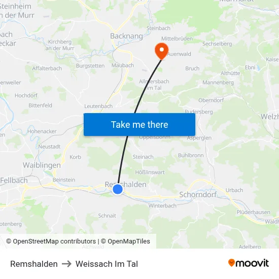 Remshalden to Weissach Im Tal map