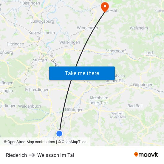 Riederich to Weissach Im Tal map