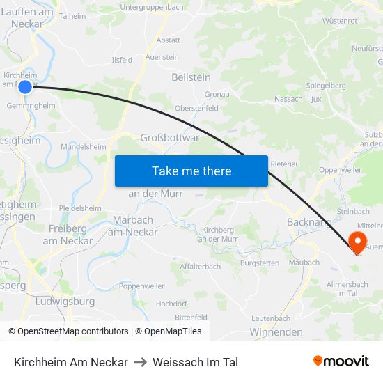 Kirchheim Am Neckar to Weissach Im Tal map
