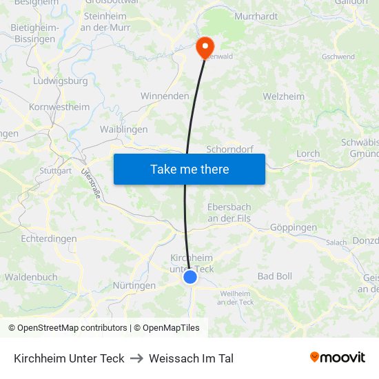 Kirchheim Unter Teck to Weissach Im Tal map