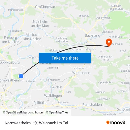 Kornwestheim to Weissach Im Tal map