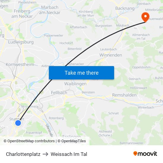 Charlottenplatz to Weissach Im Tal map