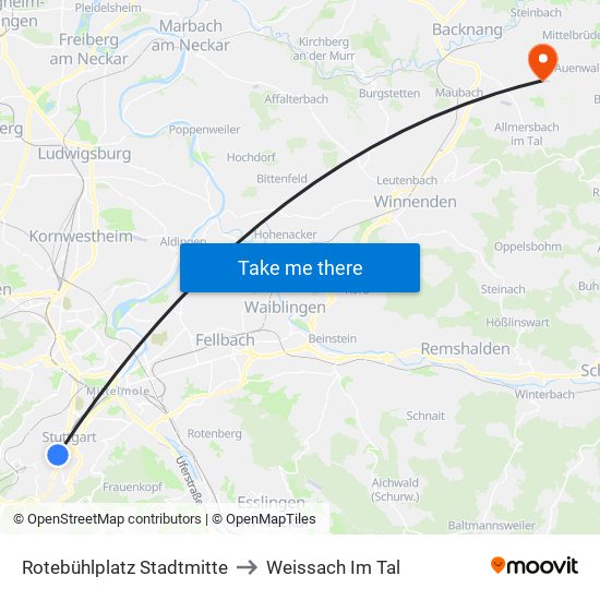 Rotebühlplatz Stadtmitte to Weissach Im Tal map