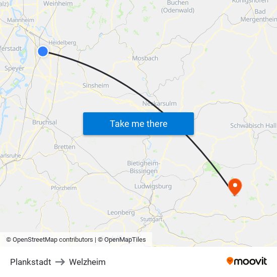 Plankstadt to Welzheim map